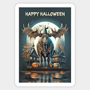 Moose Witch Haunted Halloween Card Sticker